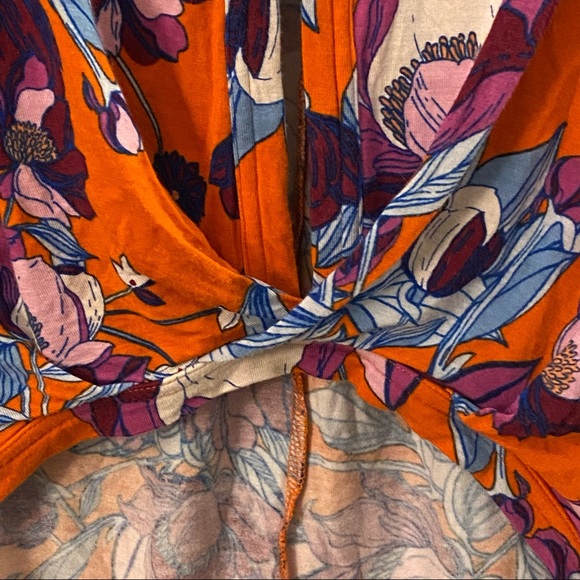 Free People Orange Jersey Keepin On Stretch Floral High Low Drapey Blouse - Picture 7 of 11